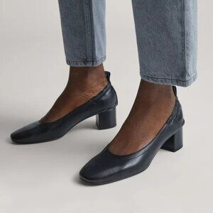 Everlane The Day Heels Black Leather Pumps Classic Block Heel Women's 11